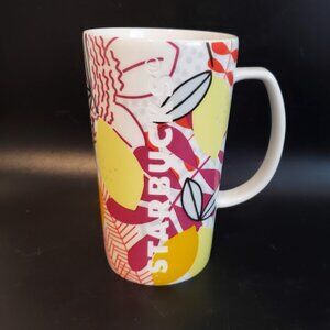 Starbucks 2015 Etched Lemons Cherry Spring Tropical Floral 16 oz Tall Coffee Mug